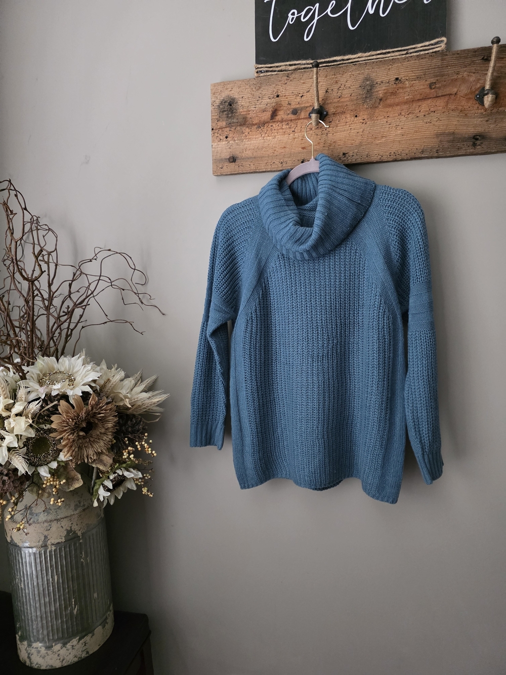 Cozy Blue Turtleneck Knit Sweater